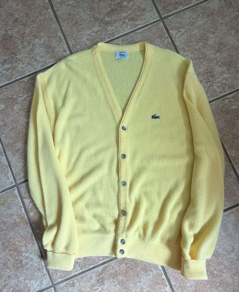Vintage izod/ Lacoste Yellow V-Neck Button Down Cardigan Sweater